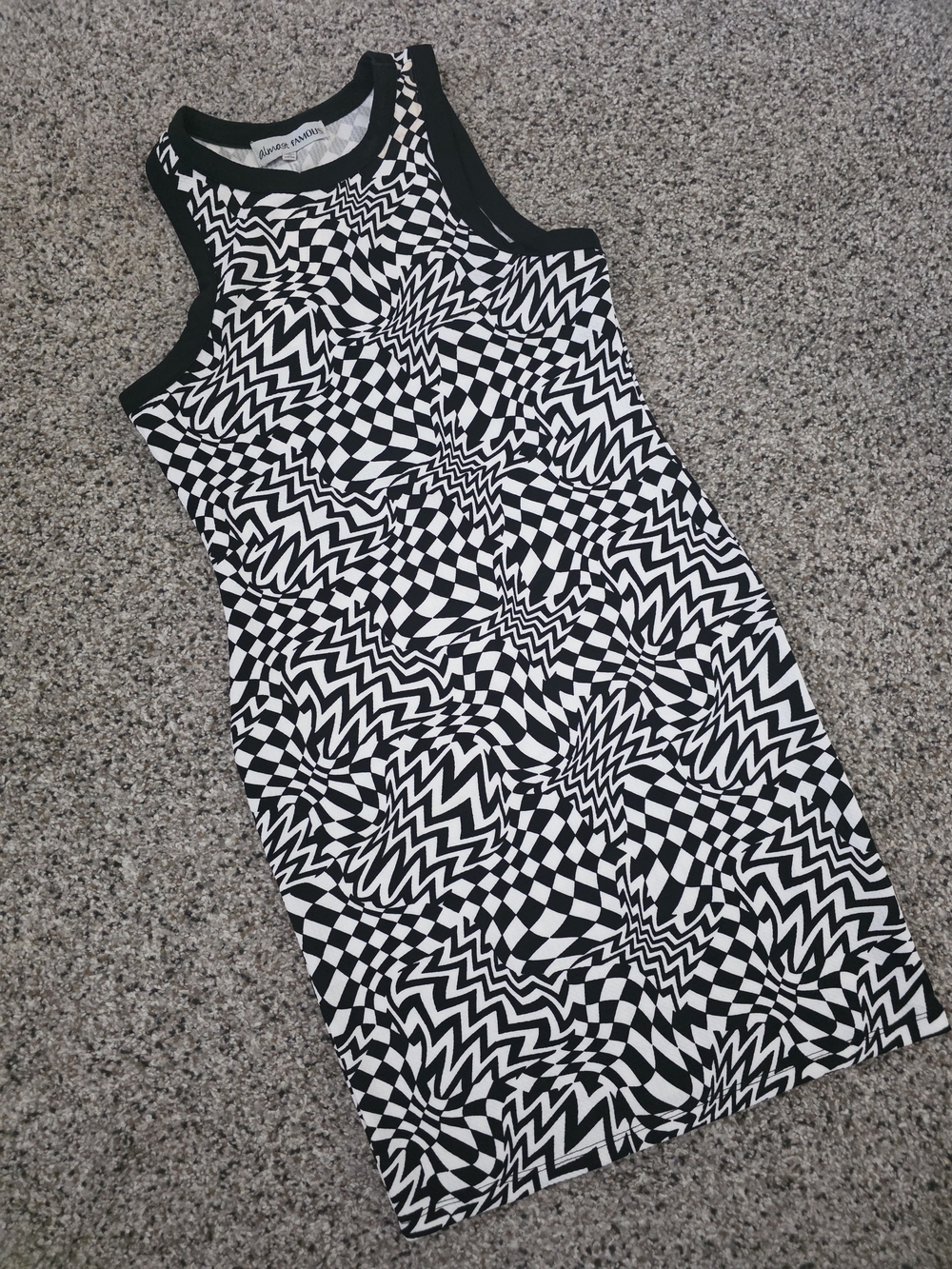 Black & White Geo-Print Sleeveless Dress Large Bodycon NWT